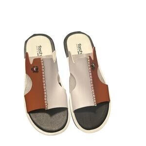 NIB Fashion Prris Men's Faux Leather Sandals Brown/White Size EU 43 US 10